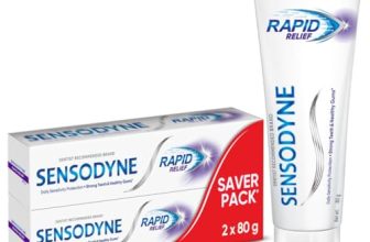 Sensodyne Toothpaste Rapid Relief | Fast Sensitivity Relief Tooth Paste Combo Pack – 160gm (80gm x 2) | Fresh Taste | Dentist Recommended