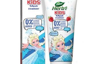 DABUR Herb’l Kids Elsa Frozen Toothpaste|3+ Years|Strawberry Flavour|80g|No added chemicals|Cavity protection|Fights germs|Strong Teeth,Healthy Gums|Natural & Safe For Kids|SLS & Flouride free