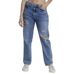 Spykar Women Light Blue Cotton Straight Fit Regular Length Low Distressed Jeans -(Bella)