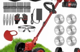 Gras Cuter Machine for Garden, 48V Cordless Machine with 2 Batteries Electric Lawn Trimmer with Wheels, Saw Blades, 6 Metal Blades, Nylon Blades, Safety Glasses & Gloves