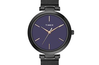 TIMEX Analog Watch for Women with Purple Round Dial & Black Stainless Steel Bracelet Band Water Resistant Women’s Wrist Watches – TWEL118SMU05