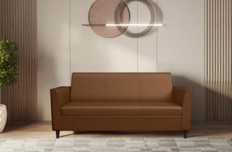 Interio by Godrej Emperor 3-Seater Synthetic Leather Sofa | 1-Year Warranty, Solid Wood, Toffee-Brown