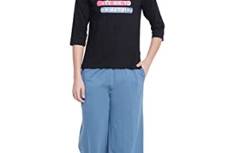 Clovia Women’s Cotton Printed T-Shirt & Basic Pyjama Set (LS0546D13_Black_L)