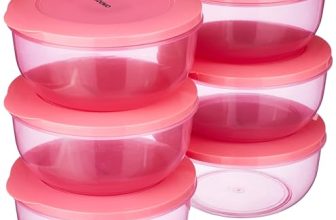Amazon Brand – Solimo Nestable & Stackable Container Set, Round, 1900 Ml, Set Of 6, Pink – Plastic