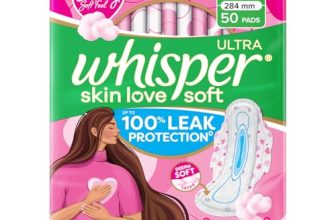 Whisper Ultra Skin Love Soft Sanitary Pads for Women, XL 50 Pads, Cottony Soft Feel, Upto 100% Leak* Protection, Disposable Wrapper, Locks Odour & Wetness (Product Does Not Contain Cotton) (*Based on P&G Technical Data)