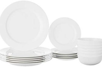 Amazon Brand – Solimo Ceramic Geometric Dinner Set( White ,18 Pieces )