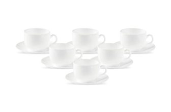 La Opala Diva, Opal Glass Crockery | Cup & Saucer Iris Regular, Set of 12 | Plain White, 160 ml | for Tea & Coffee | Microwave Safe | 100% Vegetarian | Extra Strong | Super Light | Super White