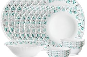 Larah by Borosil 19 Pieces Stardust Opalware Dinner Set for Family of 6