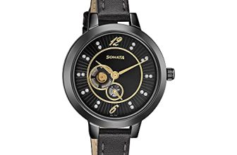 Sonata Unveil Black Dial Women Analog Watch with Leather Strap-NR8141NL03
