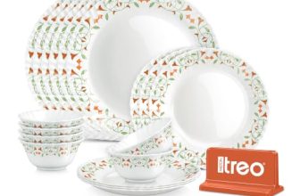 Treo by Milton Opalware Aurelia Meena Dinner Set of 18 | Serving for 6 | Microwave & Dishwasher Safe | Bone-Ash Free | Tempered Toughness | Plates & Bowls | Crockery Set for Dining & Gifting