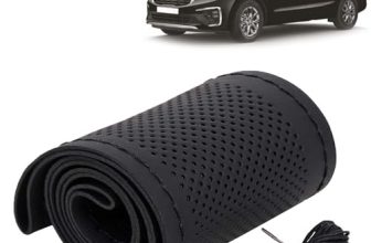 KINGSWAY® PU Leatherite Car Steering Cover Sewable Compatible with Kia Carnival (Year 2020 Onwards), Black Color with Black Thread, Pack of 1 with Sewing Needle and Thread