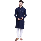 SOJANYA (Since 1958 Men’s Pure Cotton Navy Blue Emb 4Booti Sequence Kurta & White Pyjama Set