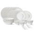 Larah by Borosil Red Mist Fluted Series Opalware Dinner Set | 63 Pieces for Family of 8 | Microwave & Dishwasher Safe | Bone-Ash Free | Crockery Set for Dining & Gifting | Plates & Bowls | White